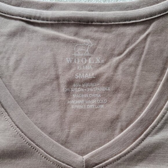 Woolx Elena V Neck 3/4 Sleeve Wool Blend Top Mocha Meringue Small - Picture 4 of 12